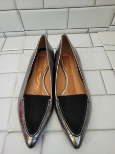 Coach Walsh Pointed Toe Flat Shoe Color Platinum Muted Metallic With Black Suede - Picture 1 of 9