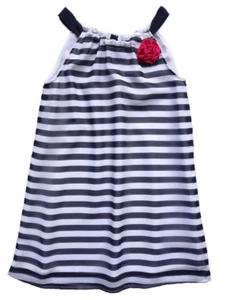 NWT Florence Eiseman Girls Party Dress Navy Stripe Chiffon Sleeveless Size 5 - Picture 1 of 4