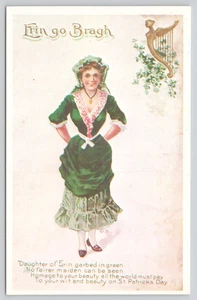 Postcard Daughter of Erin Go Bragh Woman Garbed in Green Dress - Reproduction - Picture 1 of 2