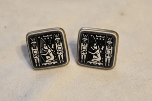 Vintage Hieroglyphic Cufflinks Egyptian Revival Shields - Picture 1 of 2
