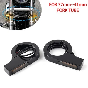 For Harley touring Dyna Black Motor LED Fork Turn Signal Light Indicator Amber - Picture 1 of 5