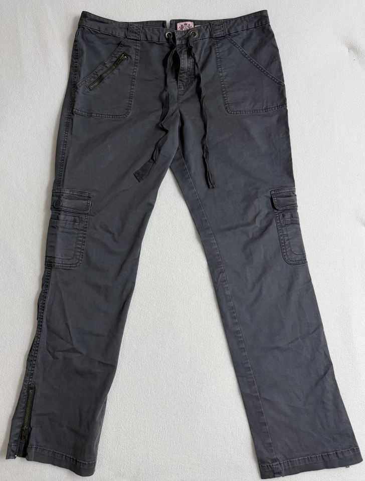 Juicy Couture Women’s Cargo Pants Y2K 2000s Gray Zip Pockets Size 12  - Image 1 of 4