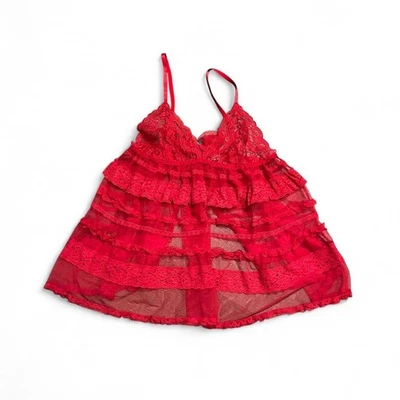 Lencería babydoll malla encaje rojo Foto 1 de 3