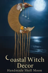 Handgefertigte Muschel Halbmond Mondsichel Wandbehang - Boho Küstendeko - Wicca Stil - Bild 1 von 8