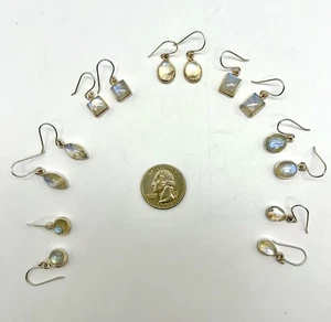 Lot Of 7 Pair Of Sterling & Moonstone Dangle Earrings   24.61 Grams Total Weight - Picture 1 of 9