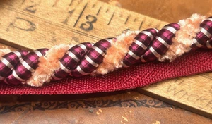 upholstery 1/2" twisted cord trim with lip rayon 1yd Italy peach bordeaux - Picture 1 of 3