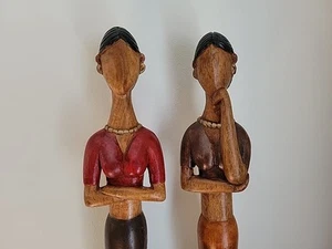 Vintage Modernist Skulpturen Mid Century Holz geschnitzt Kunst weibliche Figuren abstrakt SIEHE - Bild 1 von 20