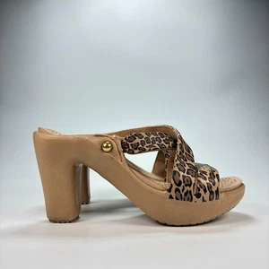 Crocs Cyprus IV hellbraune hochhackige Riemchen-Plateausandalen Leopardenmuster 16140 Damengröße 4 - Bild 1 von 10