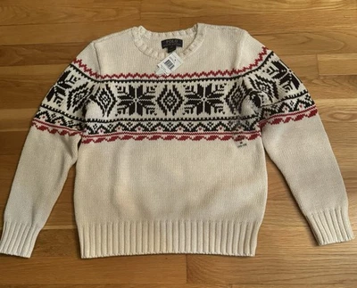 Suéter de algodón copo de nieve blanco/azul/rojo Ralph Lauren talla M (10/12) para niños nuevo con etiquetas  Foto 1 de 3