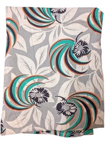 Vtg Cotton Feedsack Open Large Abstract Teal Orange Atomic Floral Daisy 43x36 - Picture 1 of 6