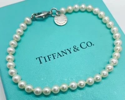 Tiffany & Co Ziegfeld Collection 4mm Pearl Bracelet Silver Clasp – 7" - Image 1 of 4