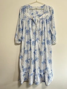 Eileen West Blue and White Floral Cotton Nightgown Cottage Quiet Luxury XS Lace - Picture 1 of 11
