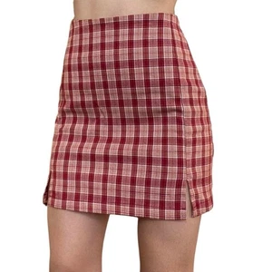 Brandy Melville John Galt Cara Plaid Mini Skirt Red Beige XS One Size 24” Waist - Picture 1 of 7