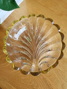 Mikasa Crystal Bowl With Scalloped Amber Yellow Edge High quality Lovely Design - Picture 1 of 10