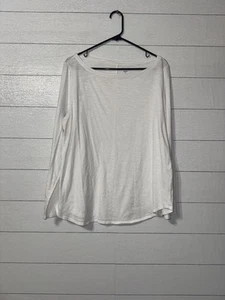 T-shirt donna Eileen Fisher cotone collo barca manica lunga bianca taglia large - Foto 1 di 4