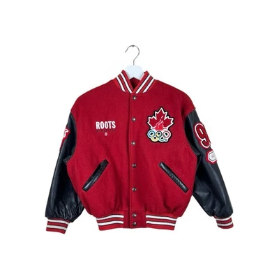 Chaqueta De Colección Roots Grande Negra 1998 Nagano Juegos Olímpicos Lana Cuero Letterman Niños Foto 1 de 4