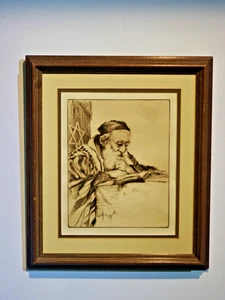Rabbi Studying- Framed Etching- Elias Grossman - Judaica - Picture 1 of 13