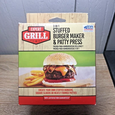 NUEVO Expert Grill 3 en 1 Hamburguesa Rellena y Prensa para Hamburguesas - Redonda - Hecha en EE. UU. Foto 1 de 4