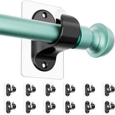 黑色窗帘杆钩,无钻孔自粘窗帘支架,可调节 — 第 1/4 张图片