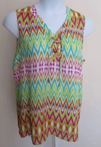 CAMISA TACERA Ligera GROOVY Zig Zag Sin Mangas con Cordones Top Damas XL Brillante - Imagen 1 de 4