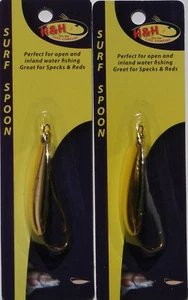 2 H & H 3/4 OZ WEEDLESS MIRRORED GOLD REDFISH SPOONS - Picture 1 of 1