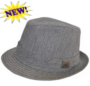 NEW L LARGE NATHANIEL COLE BY CROWNCAP LINEN COTON GREY STYLIZED FEDORA HAT CAP - Bild 1 von 4