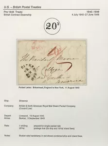 29) 1843, BARCO TRANSATLÁNTICO, INGLATERRA A N. Y. CON SELLO TRASERO, EX INVIERNO - Imagen 1 de 1