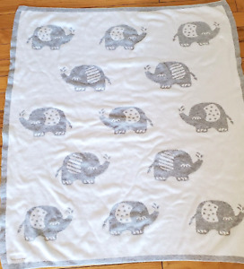 Bubba Blue Gray White Elephant Baby Blanket Reversible Soft Crib Security Knit