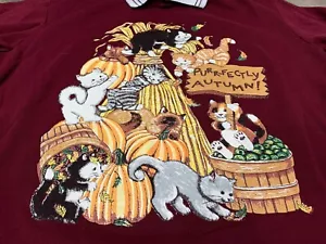 Cat Sweatshirt Autumn Fall Kittens Grannycore Mom Kawaii Vintage 90's Womens 1X - Picture 1 of 7
