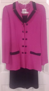 Leslie Fay Women's Fuchsia & Black 2pc Skirt Suit Size 10 - Picture 1 of 4