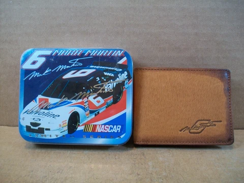 NASCAR ~ Mark Martin #6 ~ Brown Leather Tri-Fold Wallet in Metal Tin ~ NOS Cover