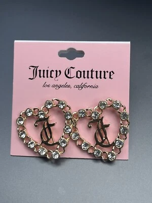 Juicy Couture Gold Tone Heart Stud Earrings With Faux Diamonds Accents NWT - Image 1 of 4