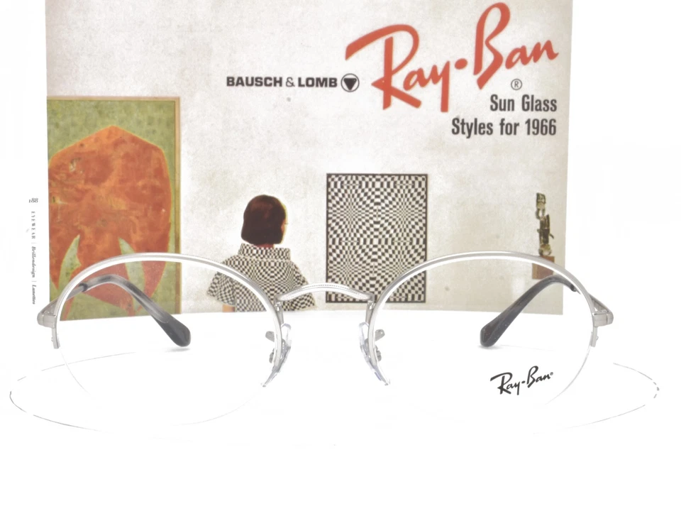 Ray-Ban Eyeglasses Satin Silver Half Rim Round Oval 52-22-145 6547 2538 - Image 1 of 4