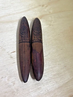 ANTIQUE Authentic Primitive Handmade Wood Carved Folk Art MUSICAL Rhythm Sticks - Image 1 of 4
