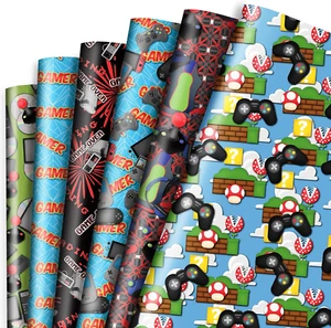 Video Game Wrapping Paper 6 Birthday Style Gift Wrap Paper Bulk Gamepad and Retr - Picture 1 of 7