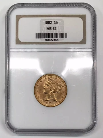 1882 $5 Liberty Head Gold Half Eagle NGC MS62 - NGC Gen 8 Holder Cover