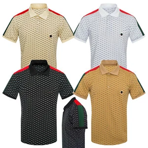Mens Polo Shirt Designer Body Print Stripe Sleeves Stretch NEW Casual Dress Golf - Picture 1 of 12