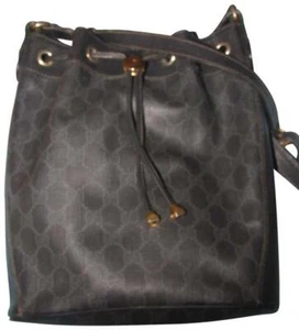 Gucci grey Guccissima print on black leather bucket bag w/ red & green accents! - Picture 1 of 12