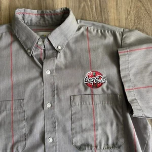 Vintage Coca Cola Uniform Button Down Gray Striped Uniform Shirt Size M 1990s - Picture 1 of 5