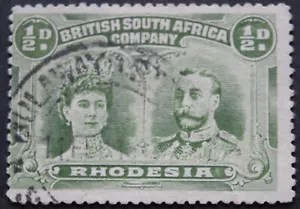 Rhodesia mezzo penny doppia testa con BULAWAYO STATION (DC) timbro postale - Foto 1 di 1