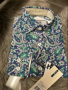 Elie Balleh Milano Italy Boy's Button Down Blue Paisley Shirt Modern Fit Sz 6 - Picture 1 of 4
