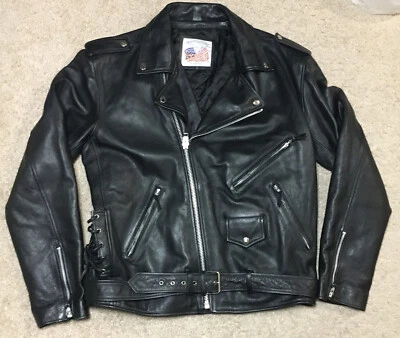 Chaqueta de Cuero Vintage Excelled NY Para Hombres 44 Alto Talla Rara Acolchada Motociclista Foto 1 de 4