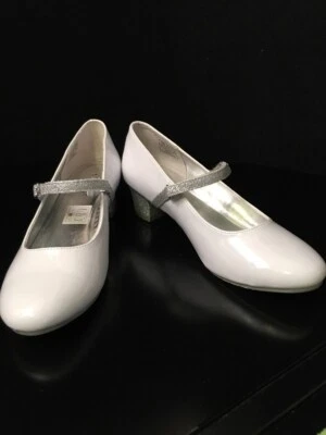 Bomba Nine West Niños Niñas Patrece Mary Jane Blanco Patente/Plateado Brillo Talla 5 Foto 1 de 4