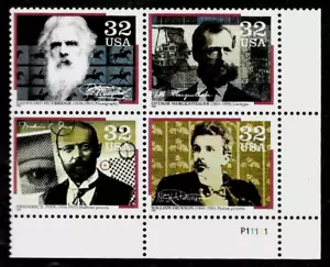 PIONEERS OF COMMUNICATION US 1996 SCOTT #3061-3064 MVF PLATE BLOCK of 32c STAMPS - Picture 1 of 2