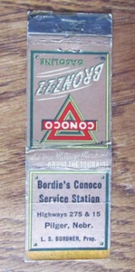 BORDIE'S CONOCO GAS STATION MATCHBOOK COVER: PILGER, NEBRASKA MATCHCOVER -B6 - Foto 1 di 1