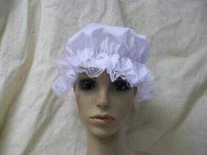 White Mop Cap Mob Hat Colonial Maid Granny Betsy Ross Bonnet Peasant Victorian - Picture 1 of 8