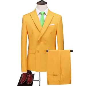 2024 Men's double breasted solid color suit jacket/pants wedding two-piece set