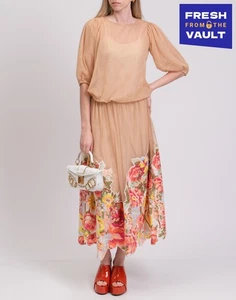 PVP €330 BLUGIRL BLUMARINE Vestido Blusa Tul IT40 US4 UK8 S Beige Floral - Imagen 1 de 6