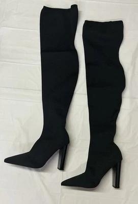 ASOS Black  knitted block heel thigh high boots in black women's size 8 - Image 1 of 4