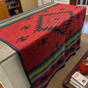 VTG Biederlack Southwestern Blanket Throw Fleece Aztec Reversible Western 71x54" - Picture 1 of 13